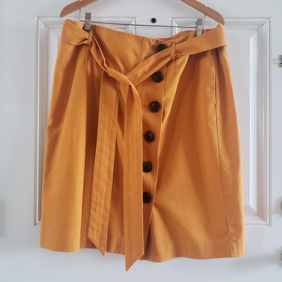BODEN Leonora Blended Linen Belted Front Button A Cut Midi Skirt Orange SZ 16R - Picture 1 of 13